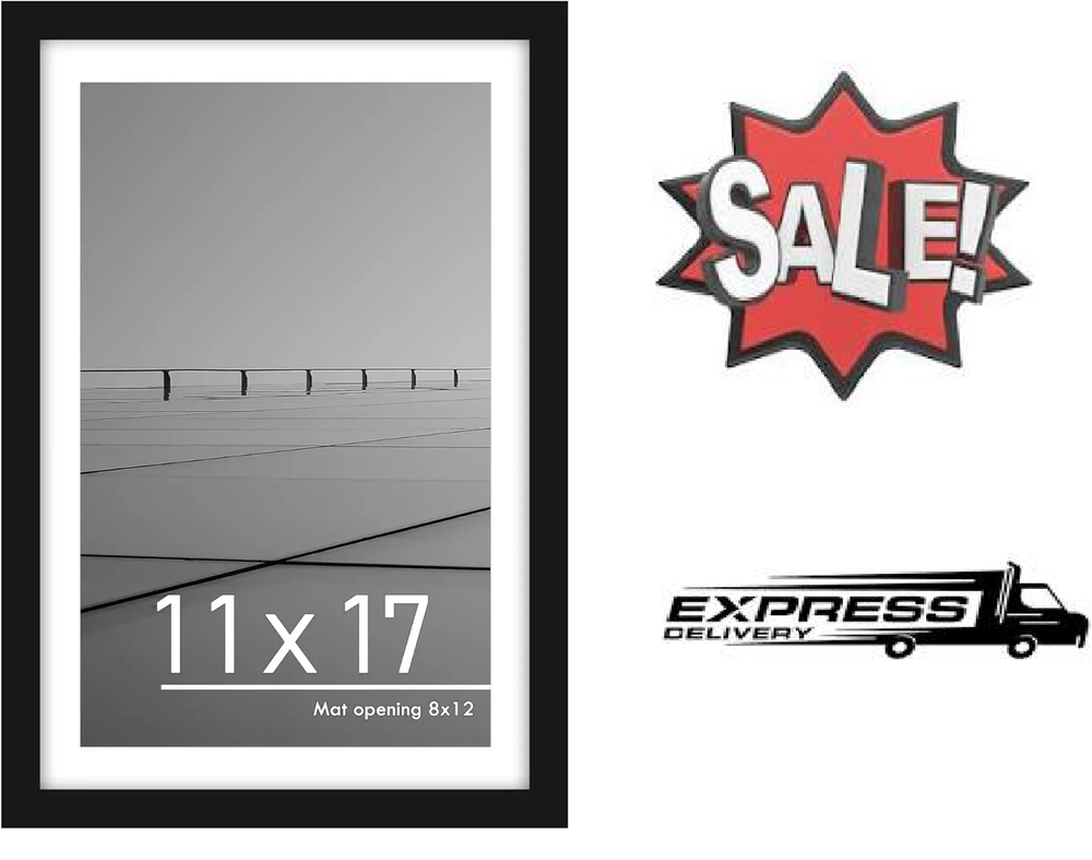 11X17 Picture Frame Black, Display Pictures 8 X 12 with Mat or 11 X 17 without M