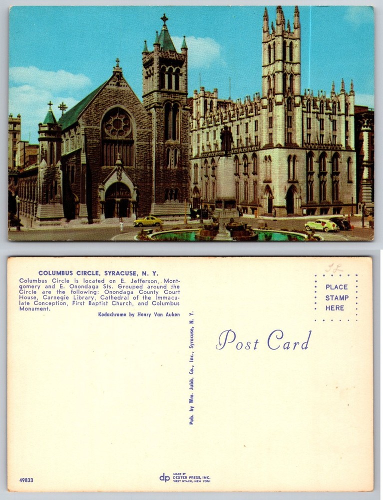Columbus Circle Syracuse NY Postcard Onondaga Court House Dexter Press Chrome