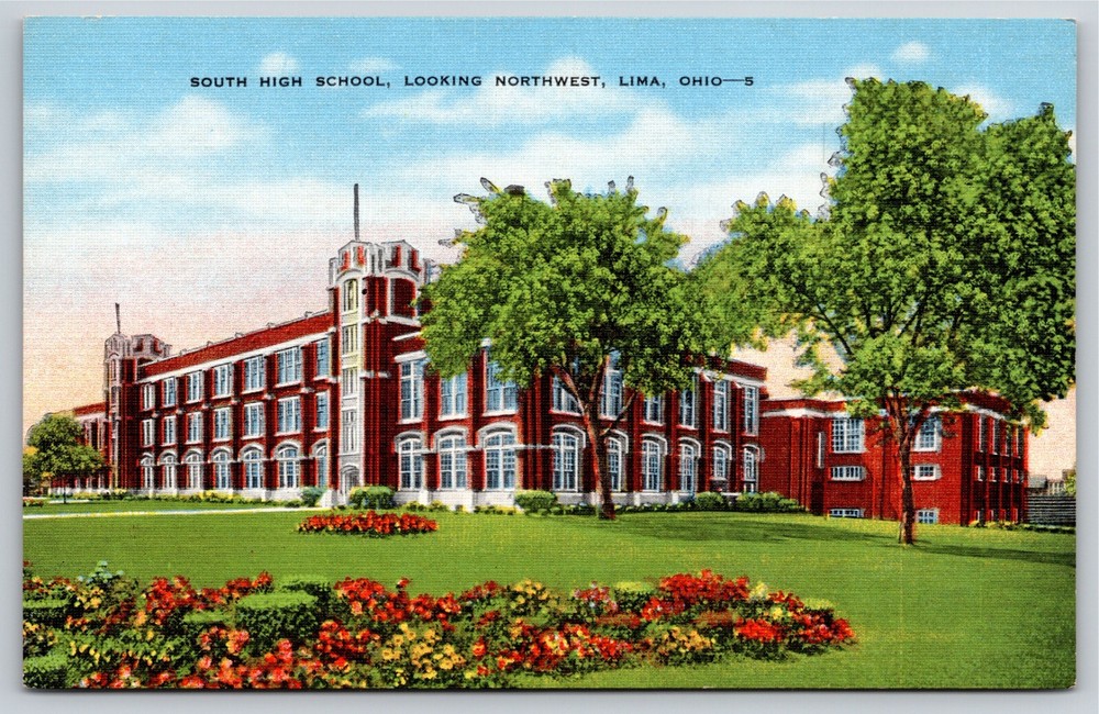 Lima Ohio~South High School Looking Northwest~Vintage Postcard