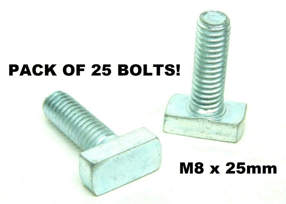 25 PACK OF BOLTS -M8 x 25mm T-BOLTS Zinc Steel Threaded Metric See photos! LV