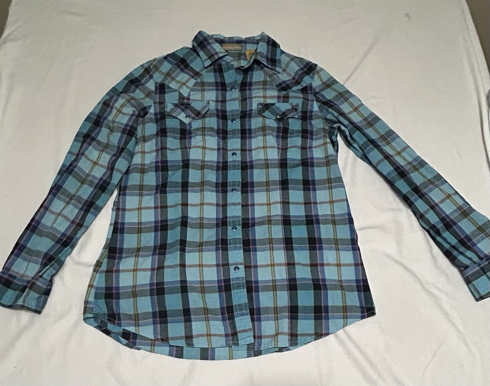 Wrangler Women’s Plaid Button-Up Shirt Blue Green Long Sleeve Size S