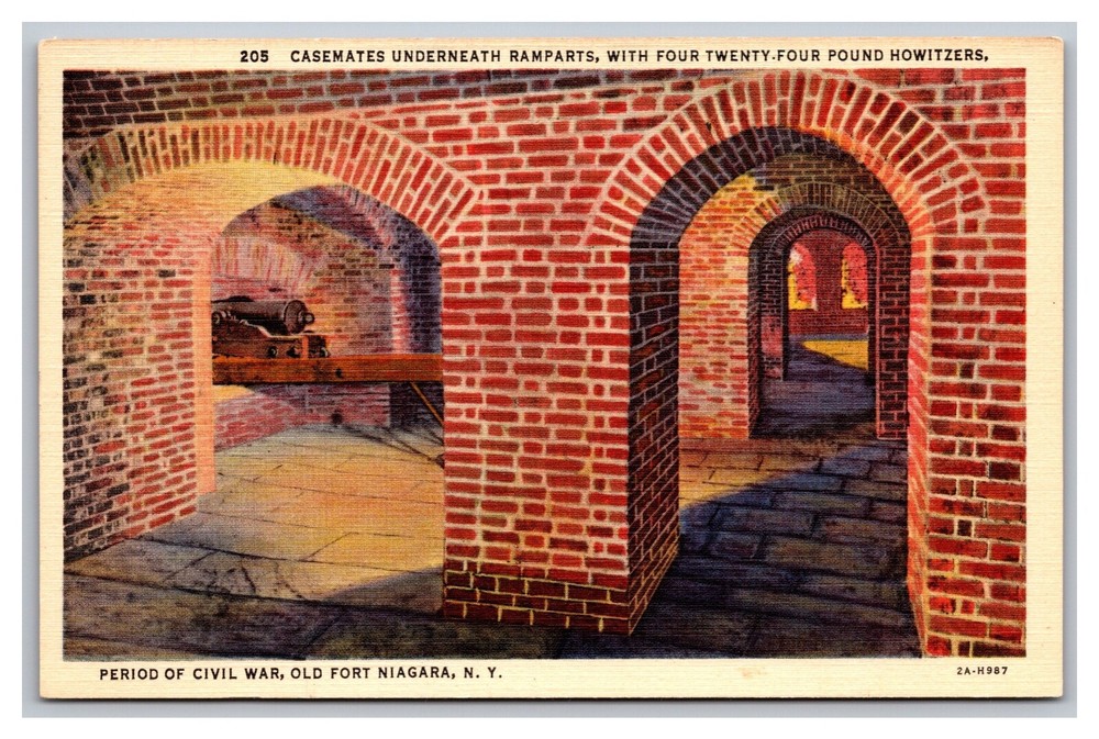Youngstown NY New York Old Fort Niagara Casemates Howitzers Linen Postcard