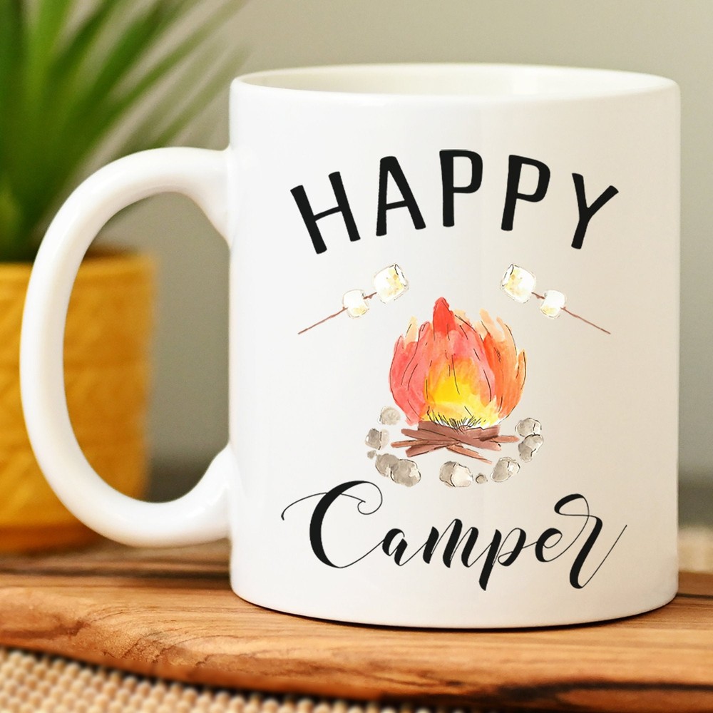 Camping Mug Happy Camper Mug Camp Enamelware Mug Gift Hiking Mountains Travel