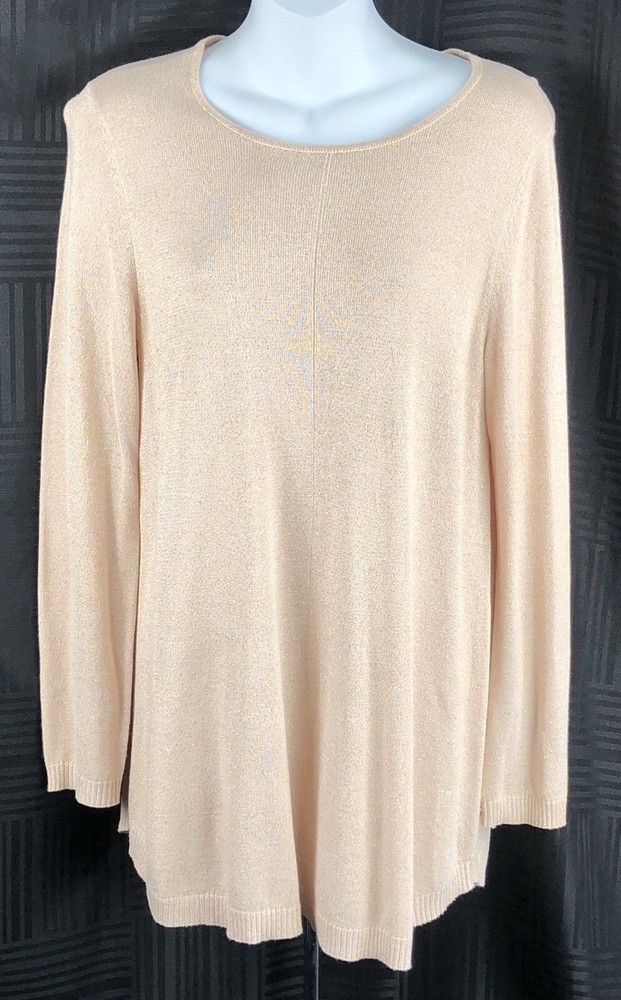 Alfani Long Sweater M Gold Sparkle Rayon Knit Long Sleeve Fairy Metallic Classic