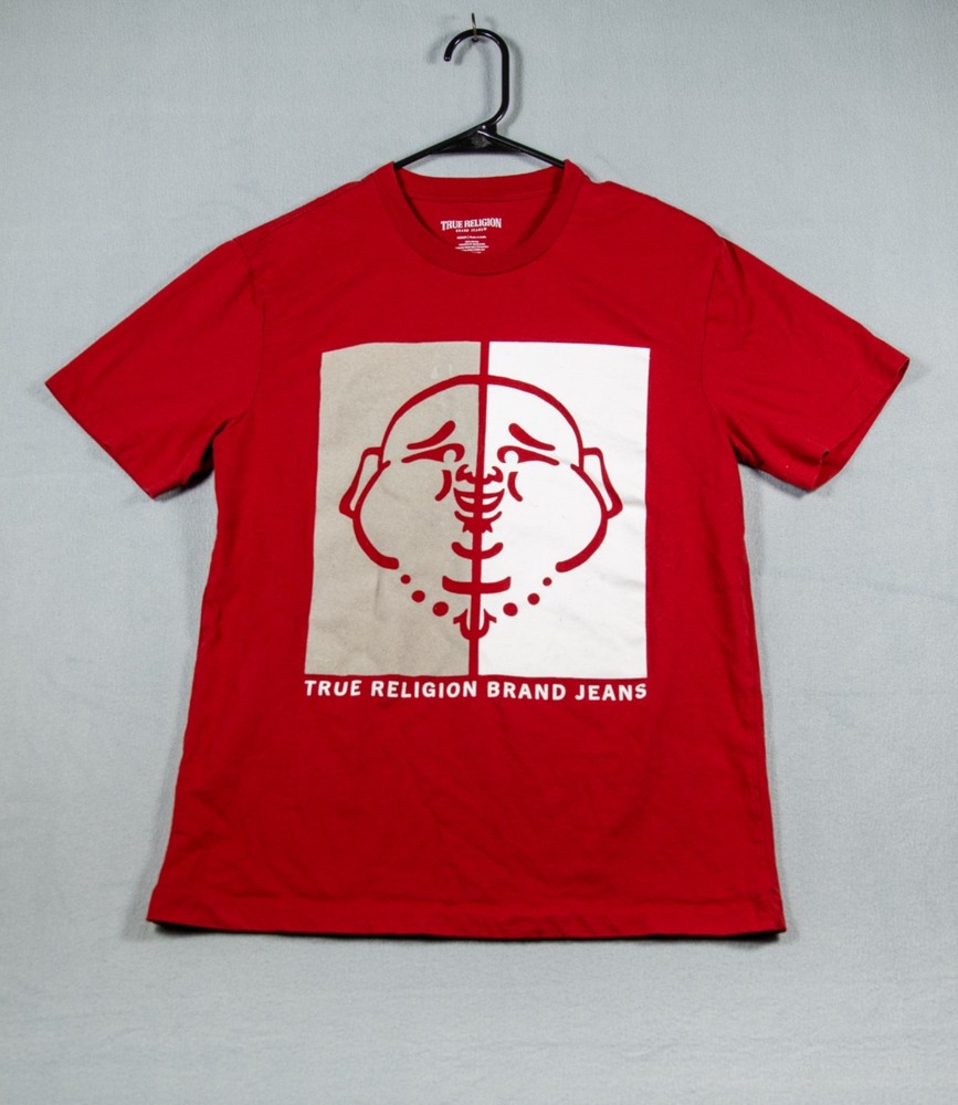 True Religion Buddha Graphic T Shirt Mens Medium Red Logo Tee Cotton