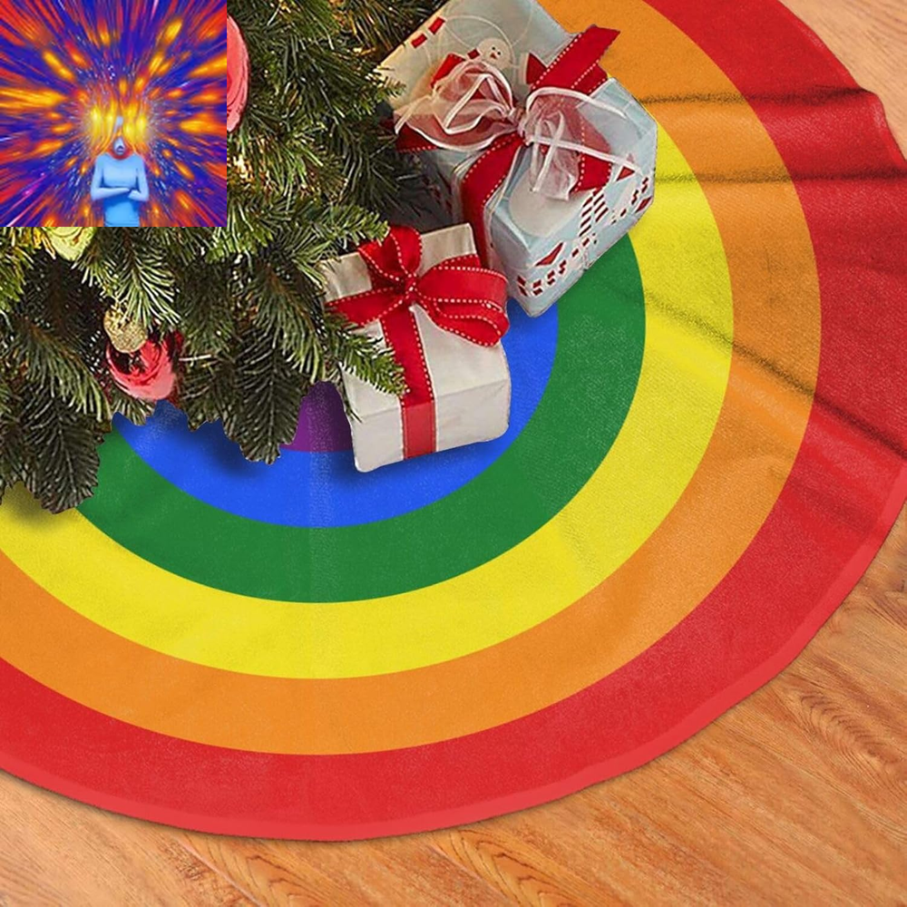 Rainbow Rings Christmas Tree Skirt Funny Tree Mat for Farmhouse Xmas Holiday Par