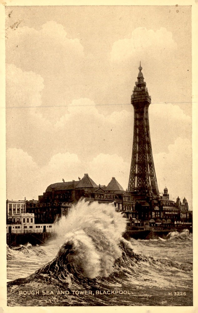 Rough Sea and Tower, Blackpool Postcard, 1919 Postcard