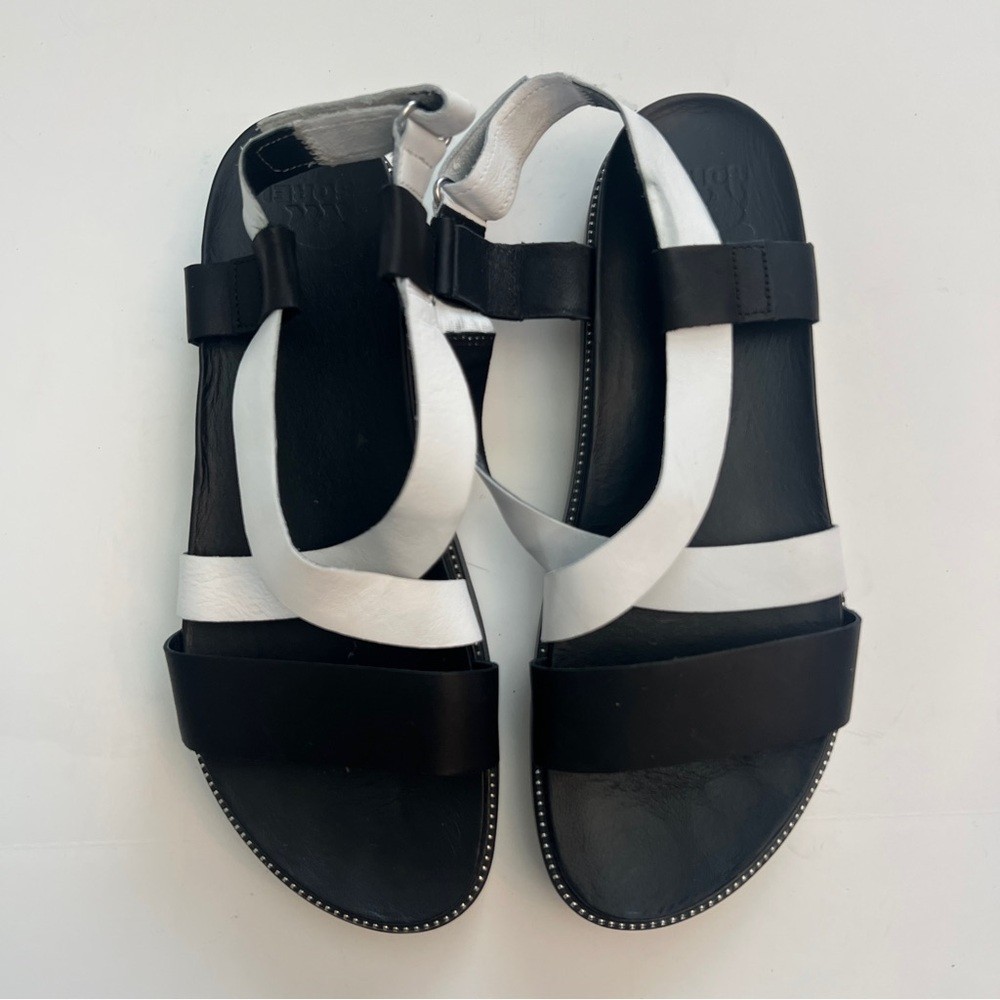 Sorel Roaming Criss Cross Black White Sling Sandal Size 12
