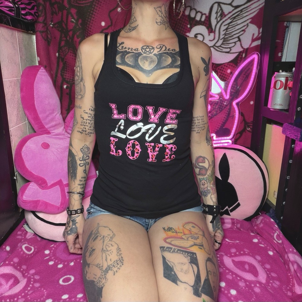 Hot Pink And Black Love Leopard Print Tank Top Size Medium