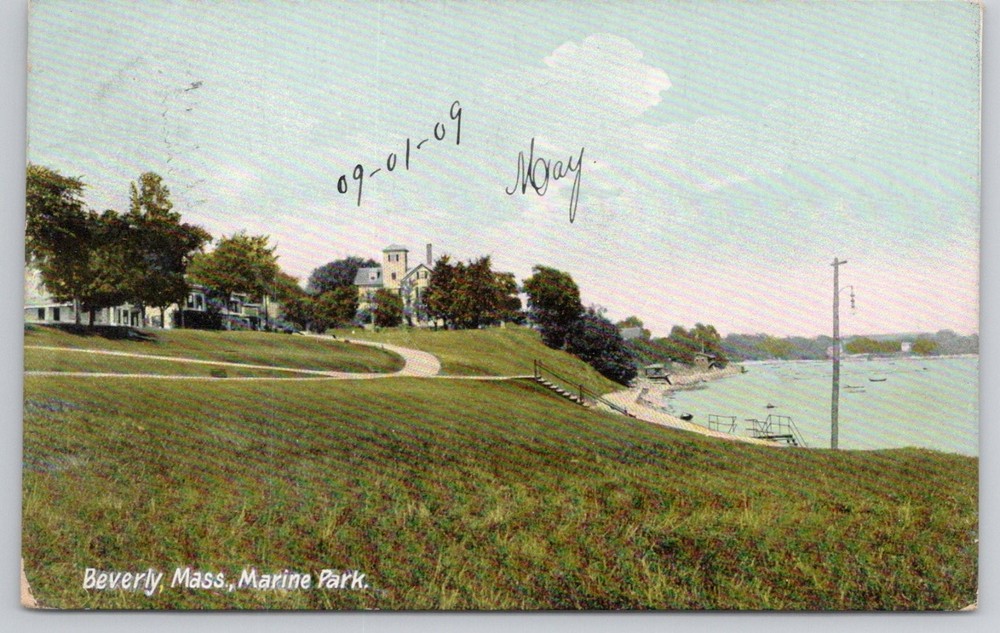 Beverly MA Marine Park Postcard 1909 Hugh C. Leighton Lynn MA Postmark