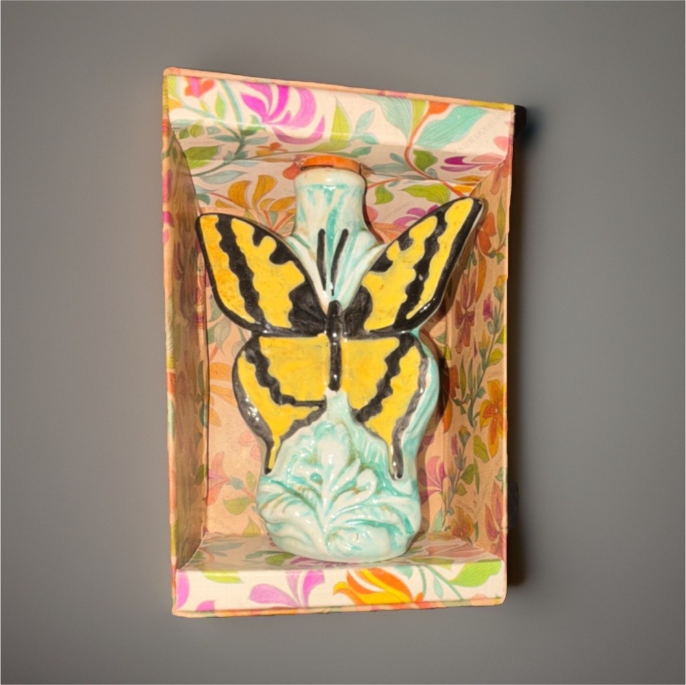 Garnier Butterfly Shaped Liquor Bottle Collectible 304 Yellow Black Green Orange