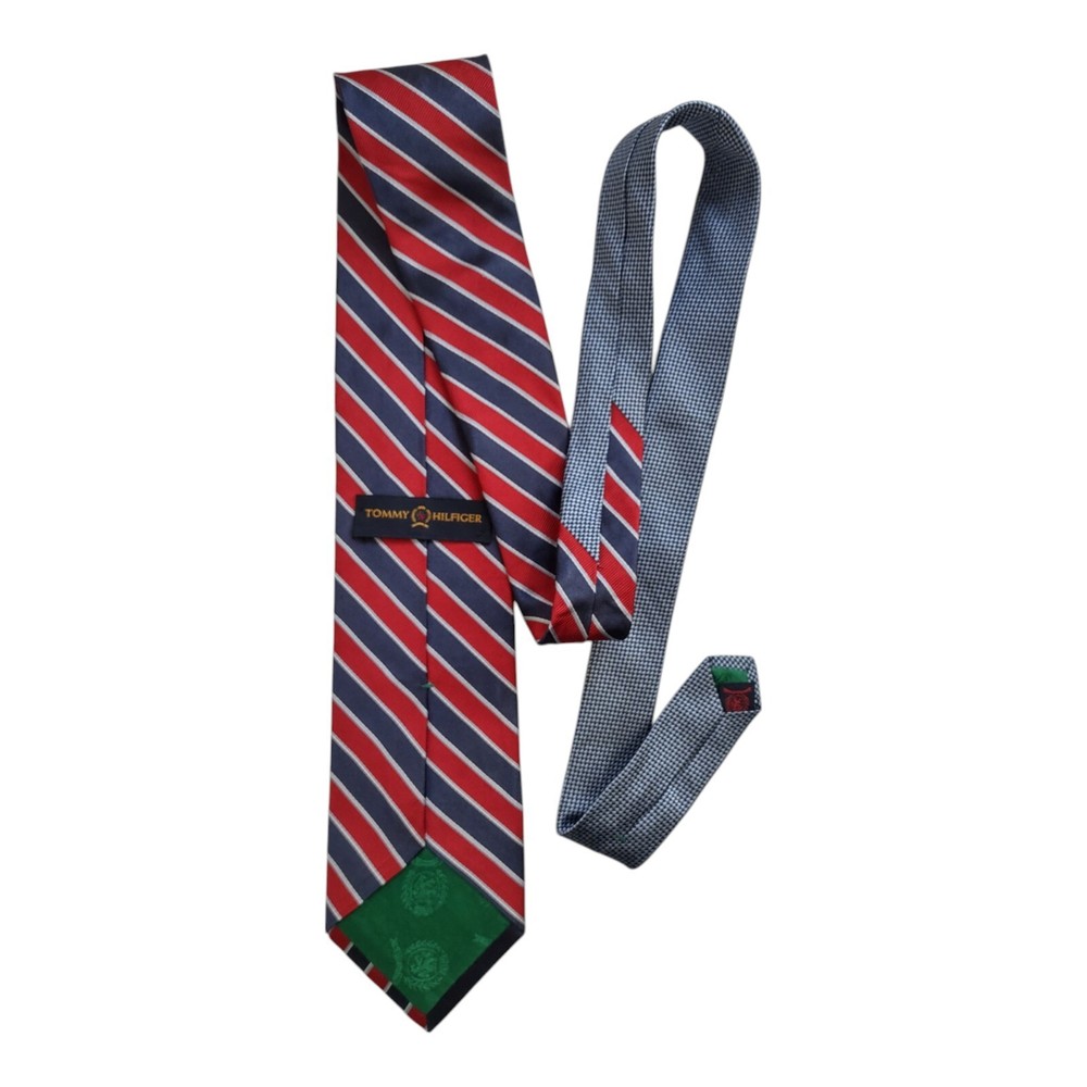 Tommy Hilfiger Tie 100% Silk Repp, Navy & Red Striped Made in USA