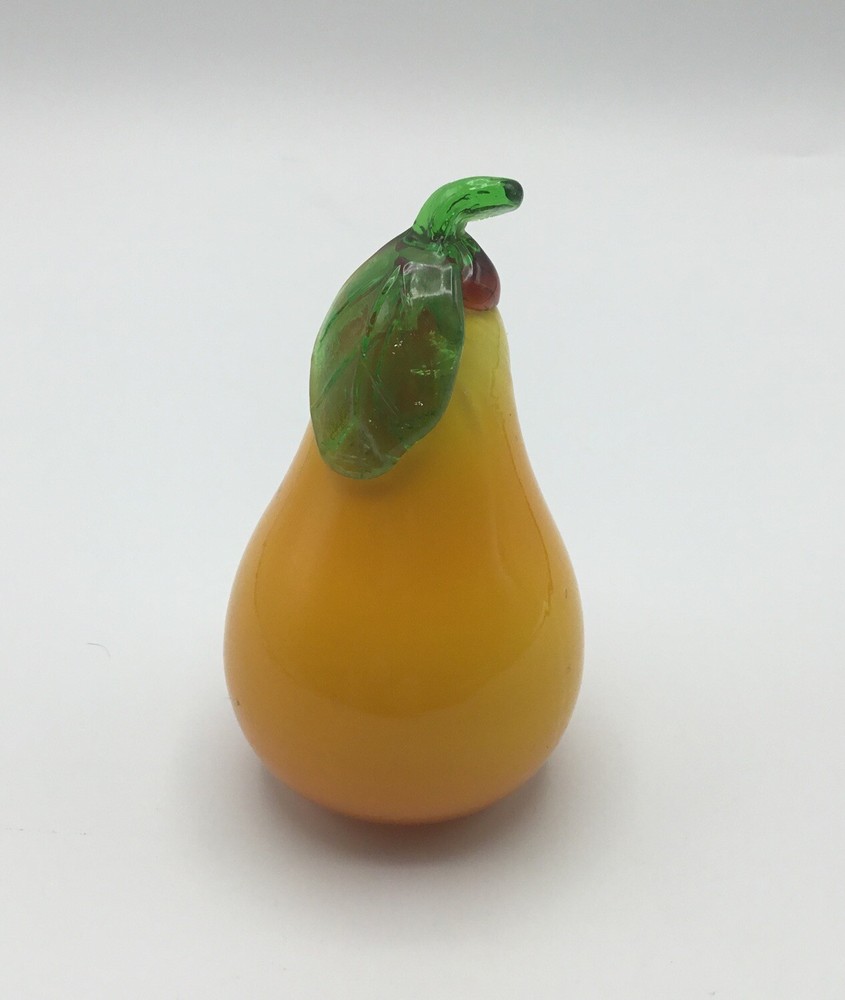Pear Figurine Paperweight Kitchen Decor Yellow Fruit Glass Vintage