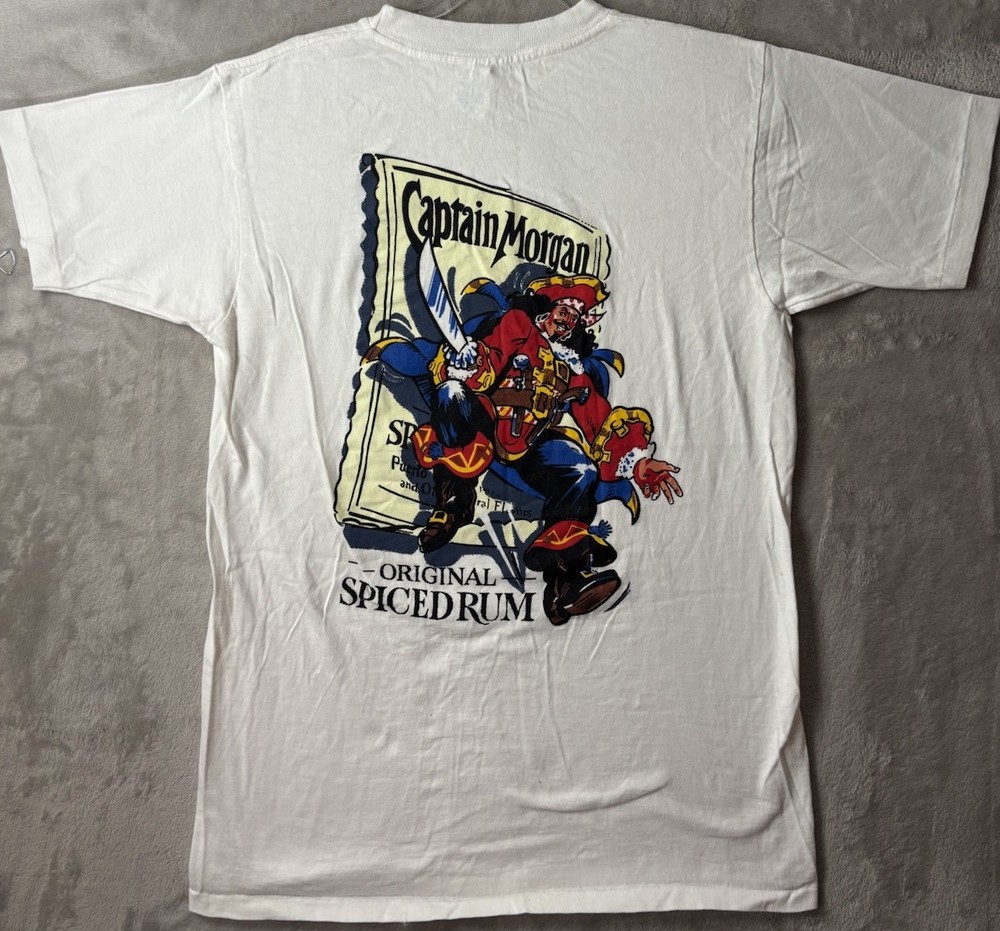 Vintage Captain Morgan Spiced Rum T Shirt Single Stitch Graphic White Men L