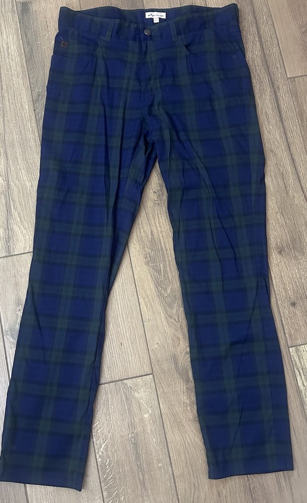 Peter Millar Mens Golf  Performance Pants Nordic Pine Brentwood Plaid Size 34