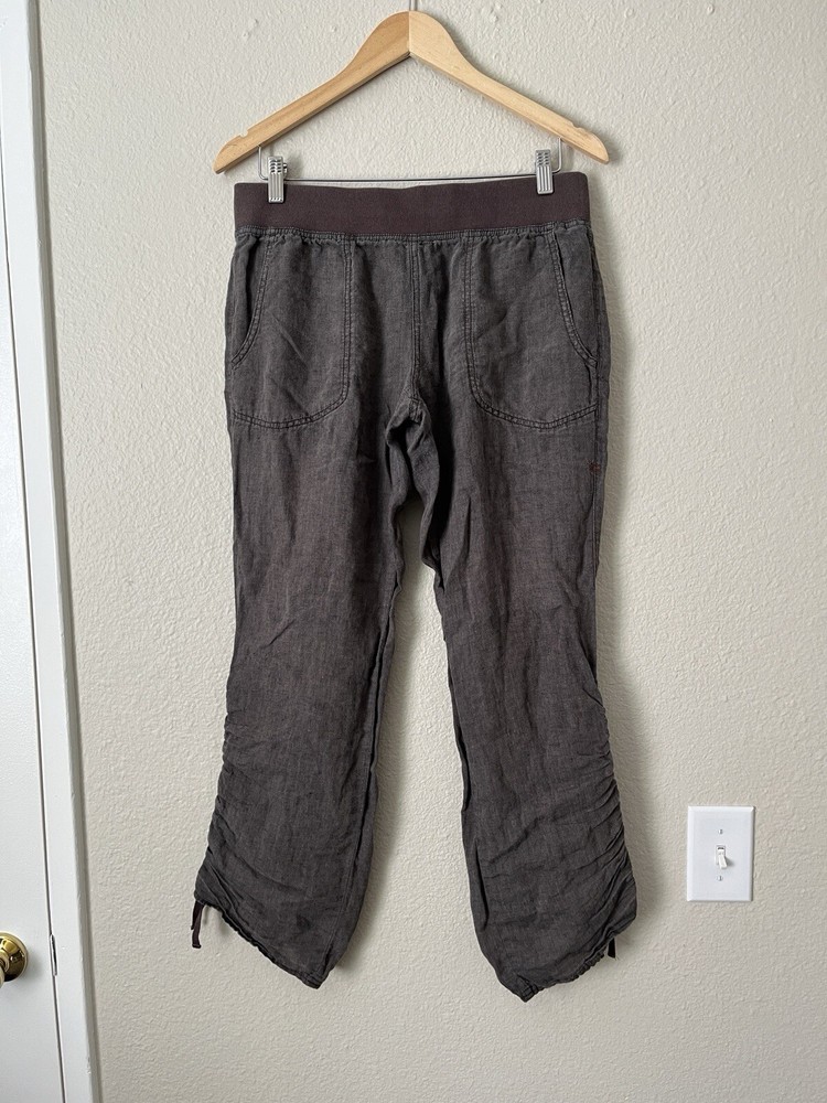 Toad & Co Lina Linen Cinch Pants Women Medium Taupe Brown Stretch Waist