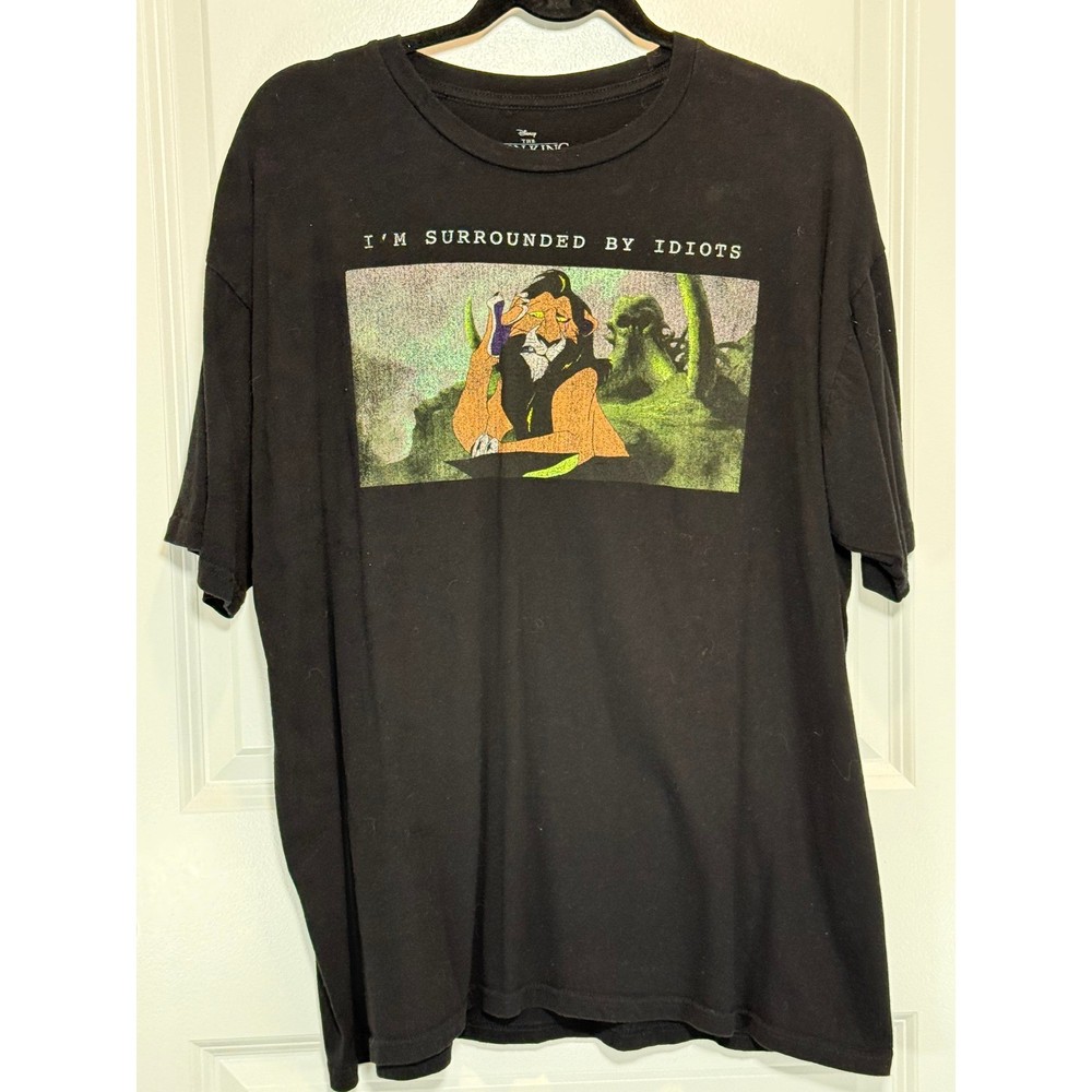 DISNEY The Lion King Scar I'm Surrounded By Idiots Black Graphic T Shirt Mens XL