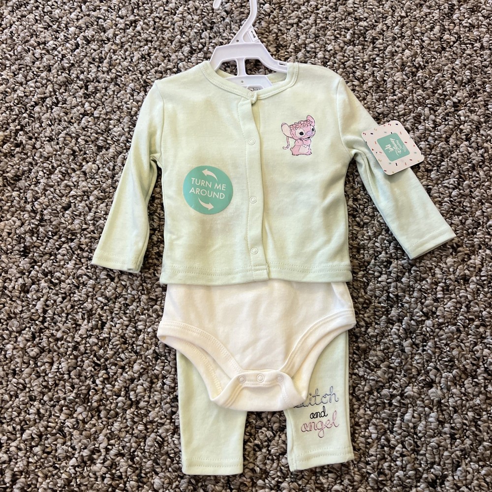 Disney Baby 6/9 Months 3 Piece Outfit Cotton Stitch Angel 6 9 Mos
