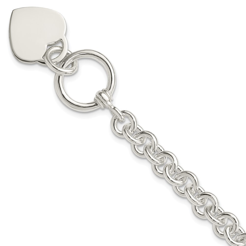 Sterling Silver Engraveable Heart Disc Link Toggle Bracelet 7.75