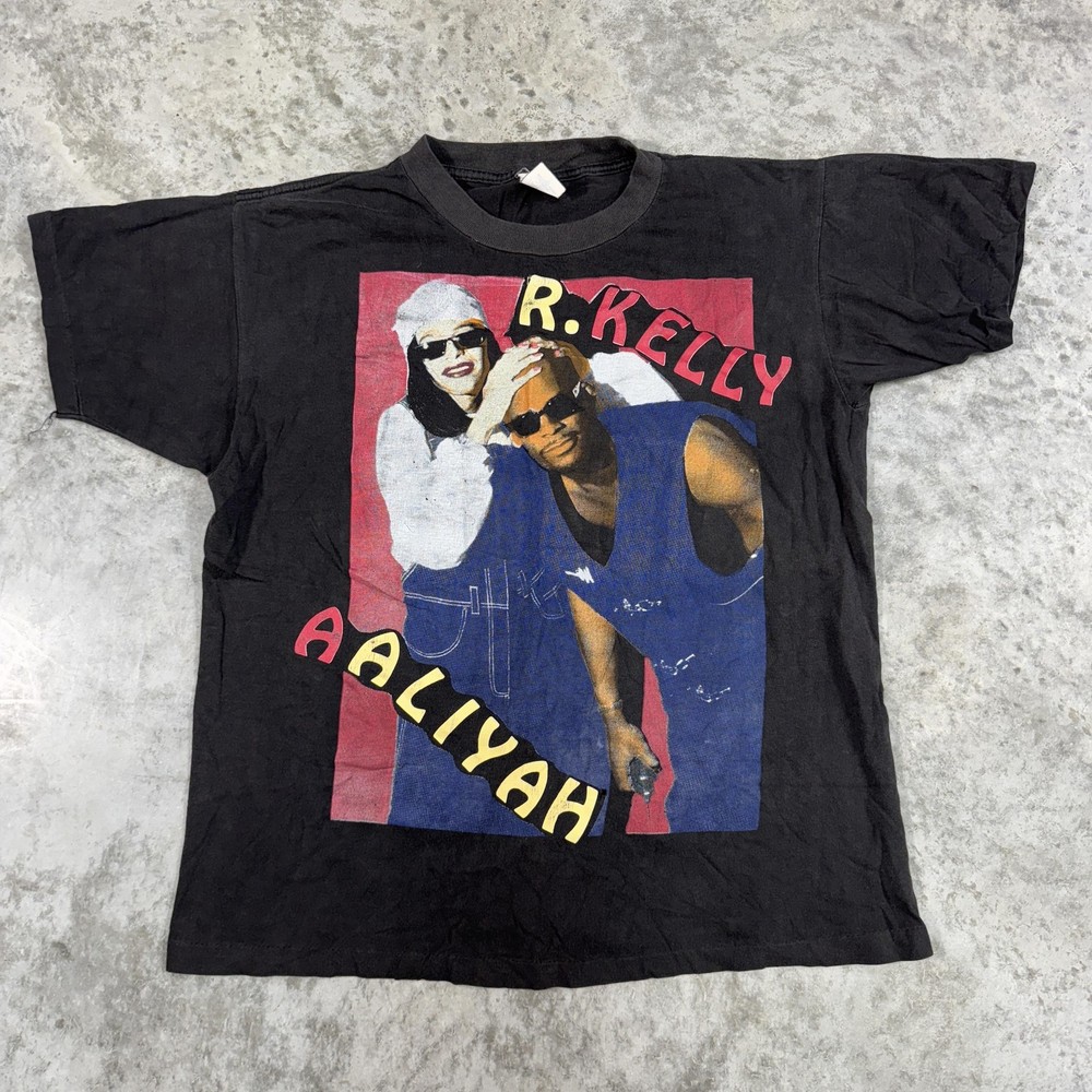 Vintage R Kelly Aaliyah Shirt Mens Large Black Hip Hop Band Tee Rap 90s