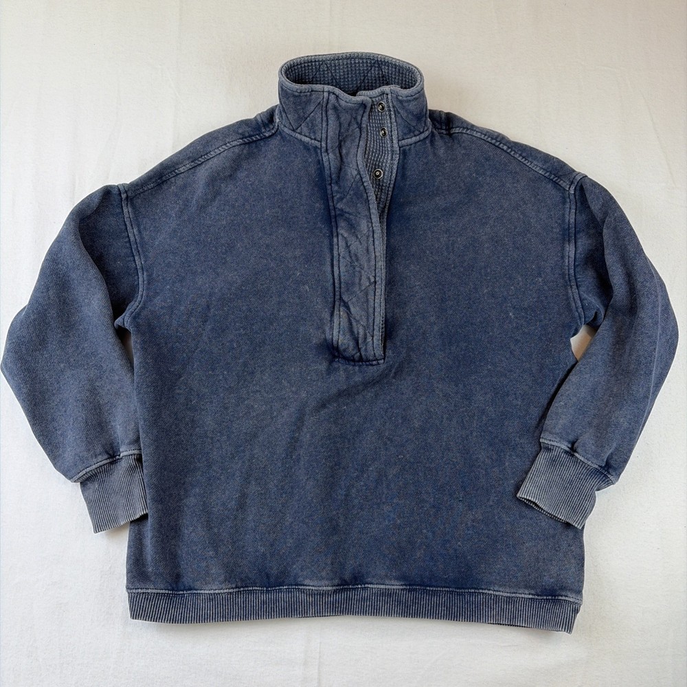 Aerie Getaway Quarter Snap Sweatshirt Blue Wash Sz Oversized XXS