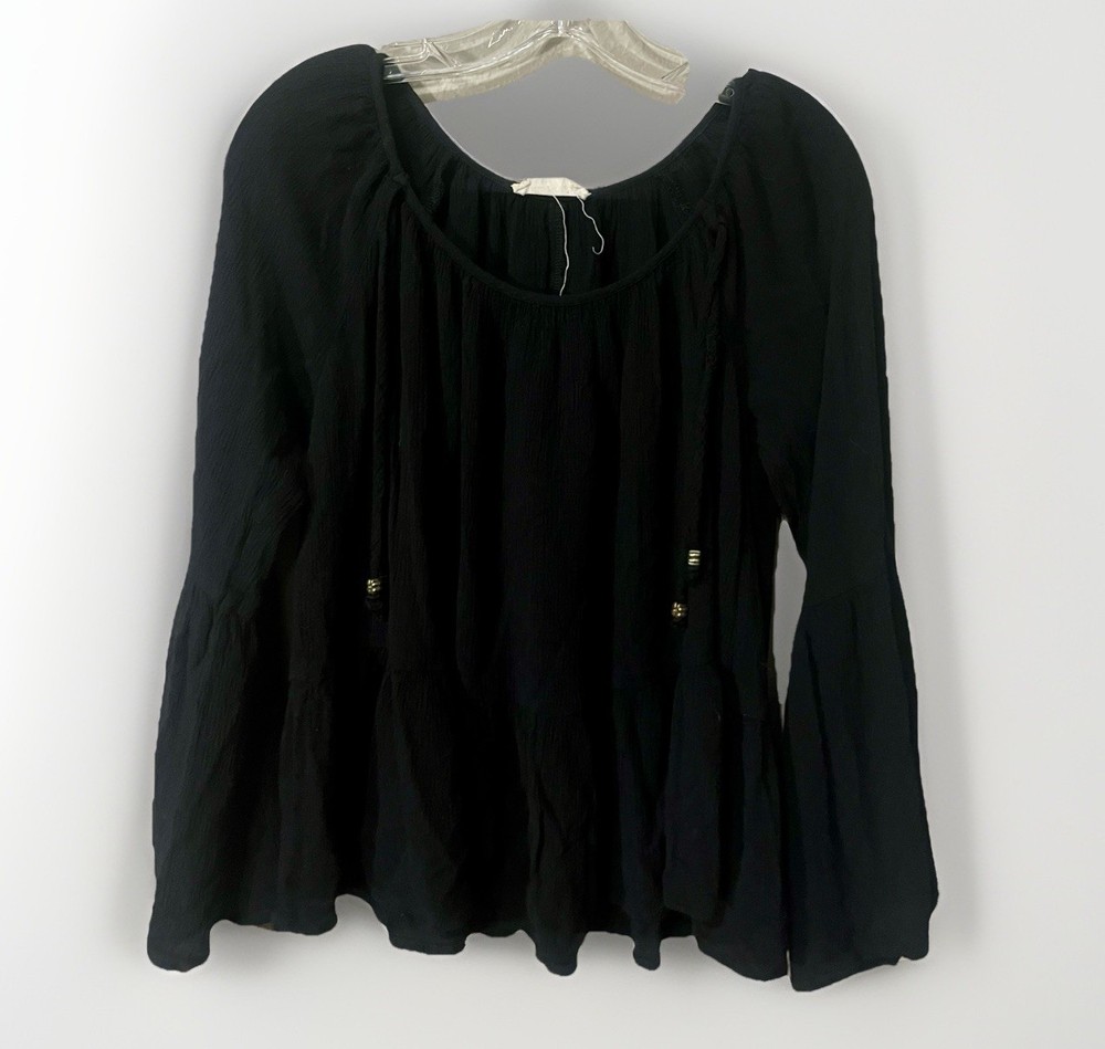 Altar'd State Women's Black Boho Tasseled Peasant Blouse Size XS