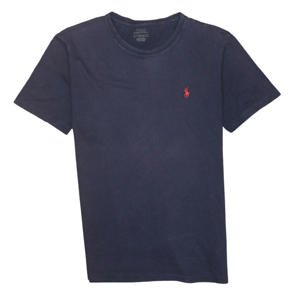 Polo Ralph Lauren Mens T Shirt Navy Blue Cotton Embroidered Red Pony Logo M