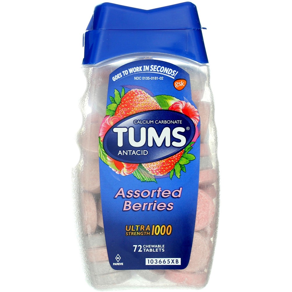 4 Pack Tums Ultra Strength Assorted Berry Antacid Chewable Tablets, 1000 mg