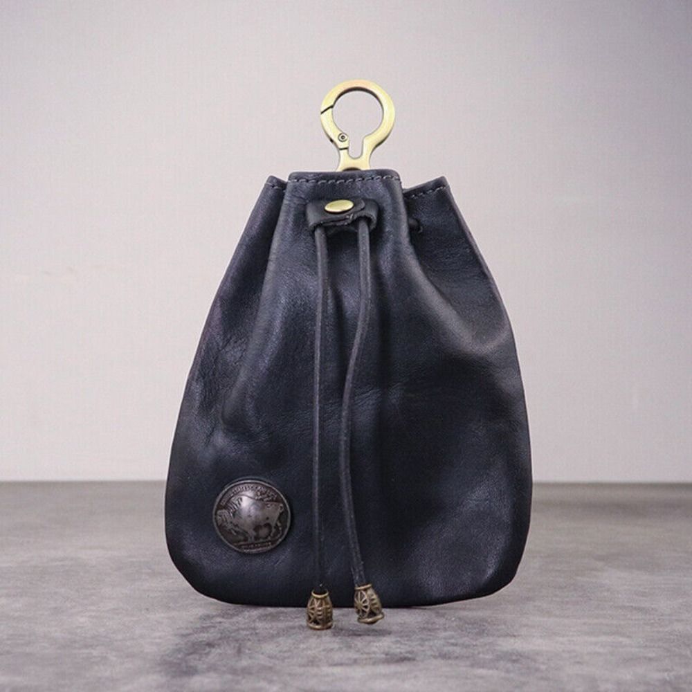 1PC Retro Leather Coin Purse Pouch Drawstring Wallet Car Key Bag Hanging Storage