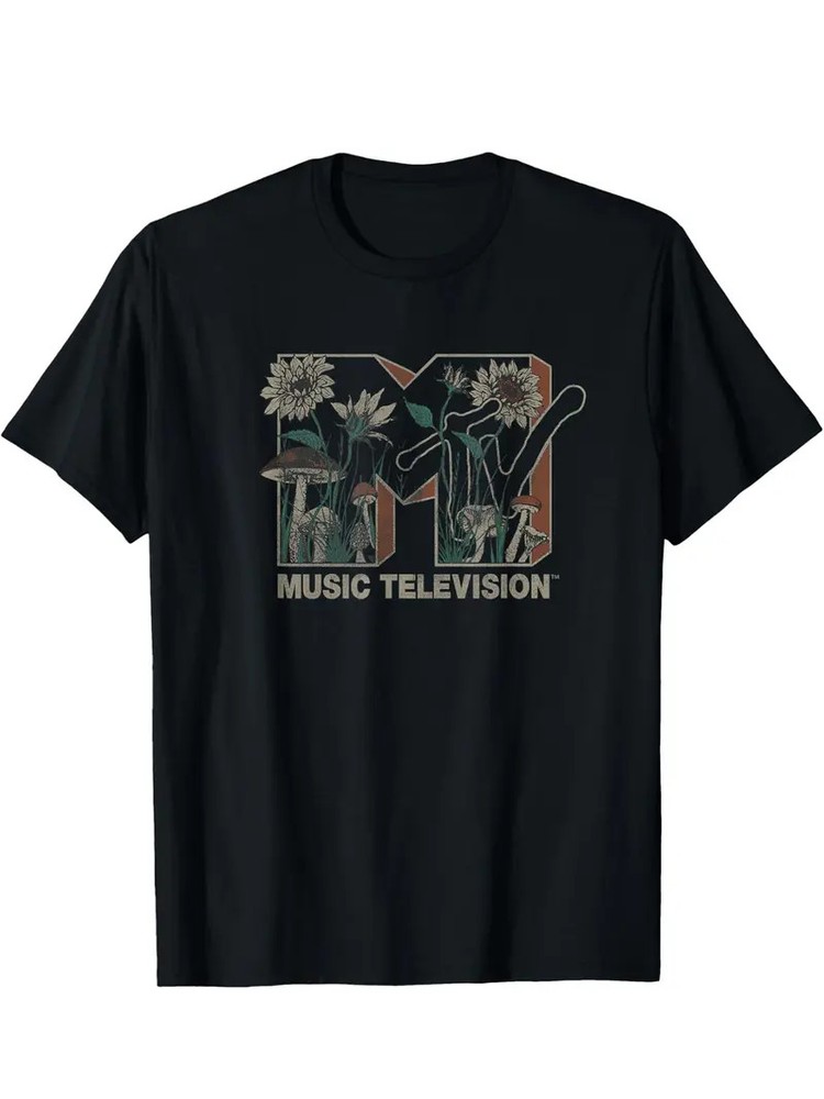 MTV Wild Flowers & Mushrooms Graphic Tee - 100% Cotton, Soft & Breathable