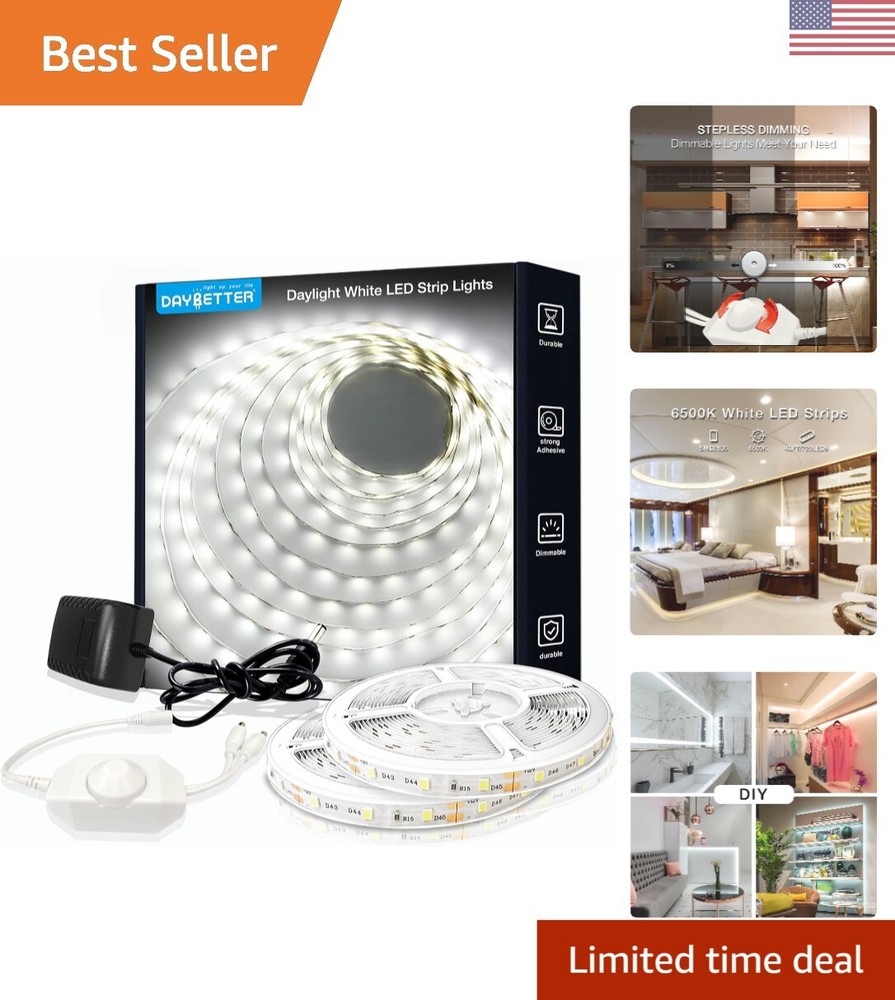 White LED Strip Light, 40ft Dimmable Bright Rope Light, 6500K 24V Light Strip...
