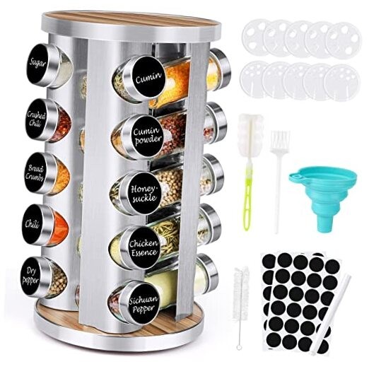 Spice Rack Organizer with Jars for Cabinet (20Pcs) Revolving/Rotating