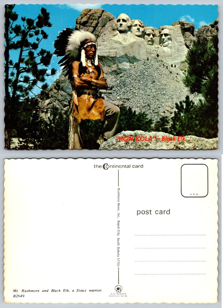 Mt Rushmore Black Elk Sioux Warrior Continental Card Vintage Postcard