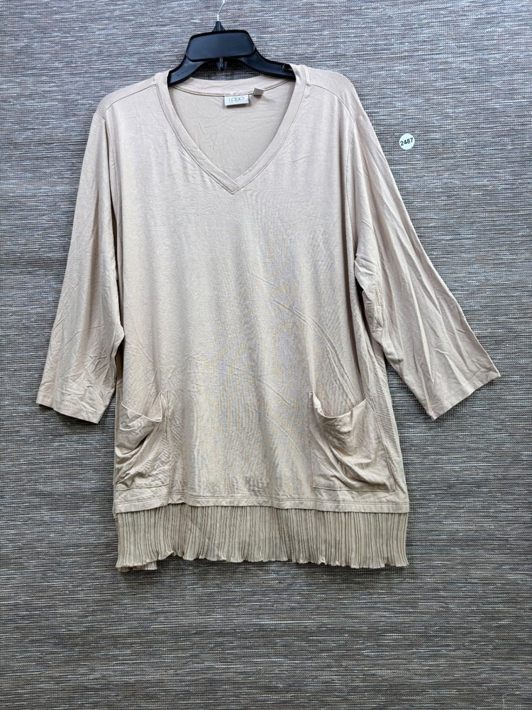 LOGO Lori Goldstein Tunic Top Womens Size 2X Tan 3/4 Sleeve Front Pockets NEW