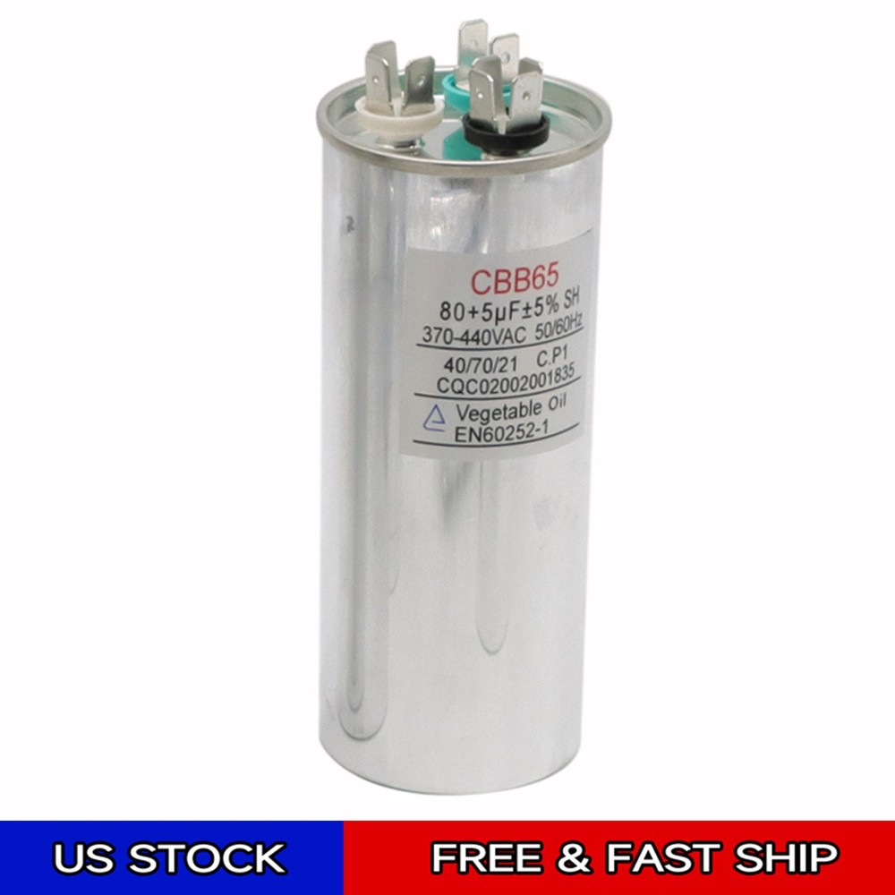 80+5 uF Capacitor Round Dual Run 80 + 5 uf mfd 370/440 Volts for HVAC Motors
