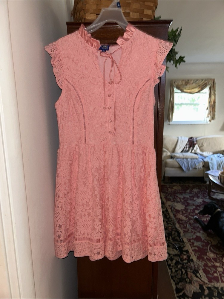 Disney Beauty and the Beast Floral Lace Lined Dress Pink Peach Sz. M Hot Topic