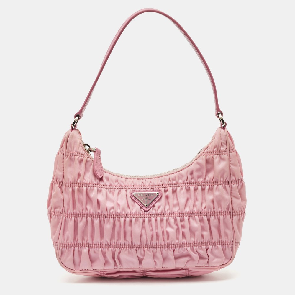 Prada Pink Nylon Gaufre Shoulder Bag with Tessuto Detail