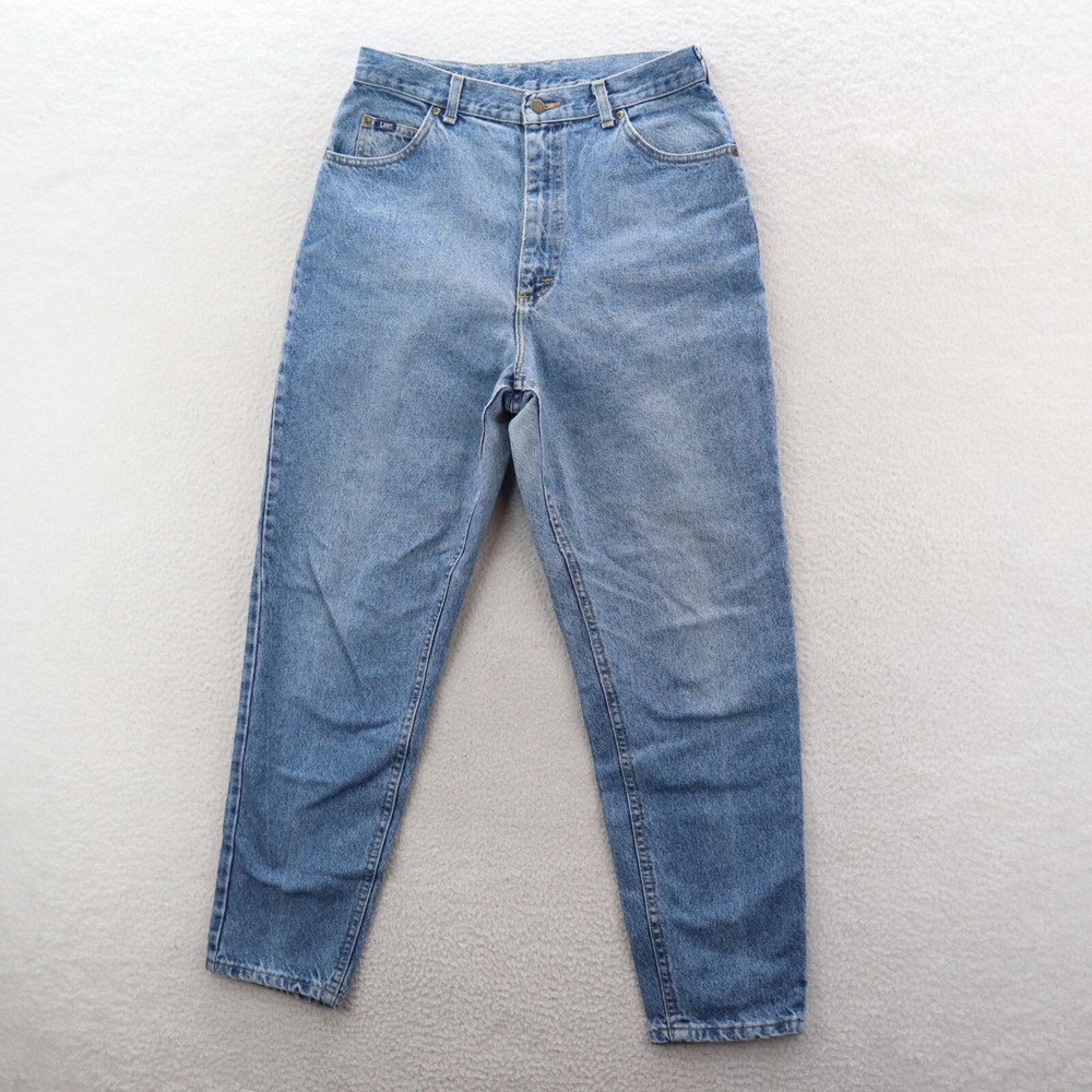 VTG Lee Jeans Women's 14 Med Blue Light Wash Tapered USA Made Denim Grunge 80s