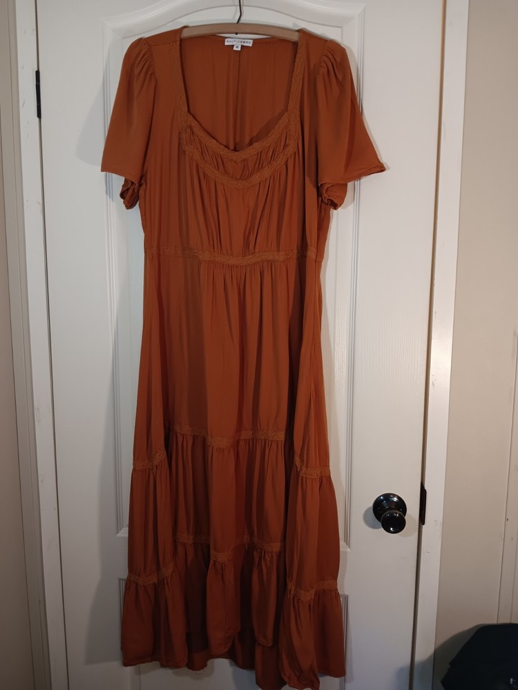 Baltic Born Women's Maxi Tiered Dress Large Rust Orange