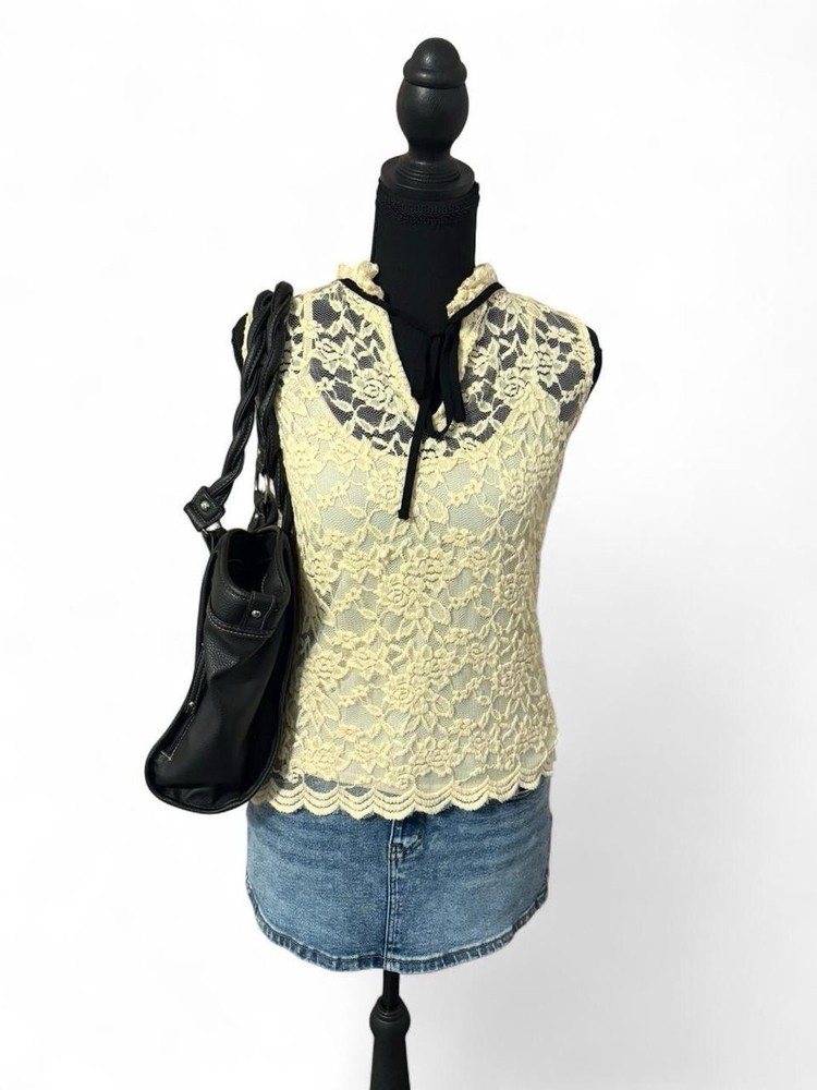 Guess Women’s Beige Lace Overlay Blouse, Size Small