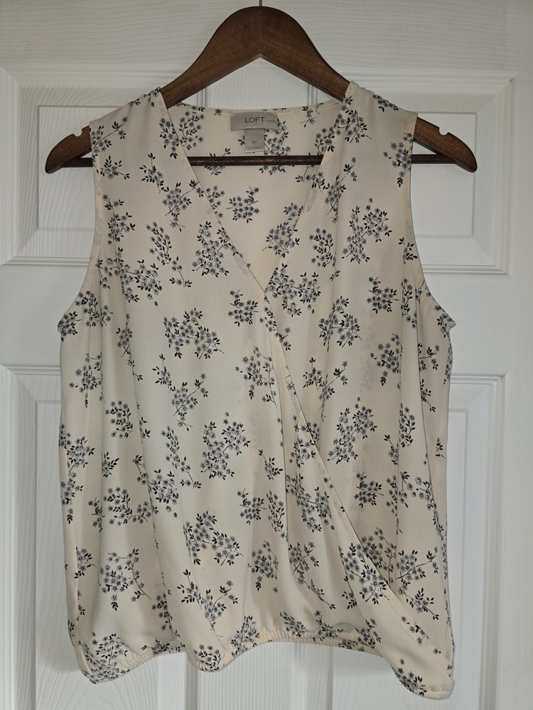 Ann Taylor Loft Petites Blouse MP Sleeveless Floral Faux Wrap Light Weight