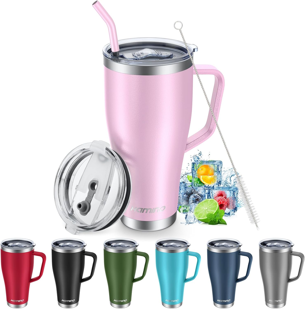 30oz Insulated Tumbler with Lid Straw Handle - Double Wall Vacuum Travel Coffee Mug