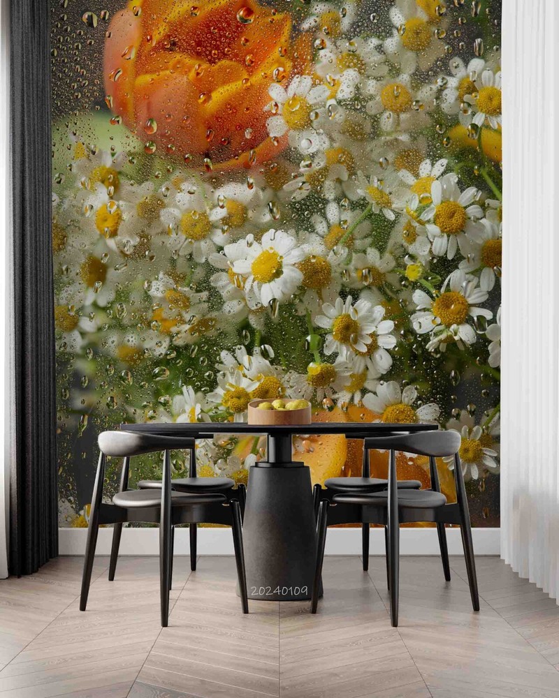 3D White Floral Oil Painting Wall Murals Wallpaper Murals Wall Sticker