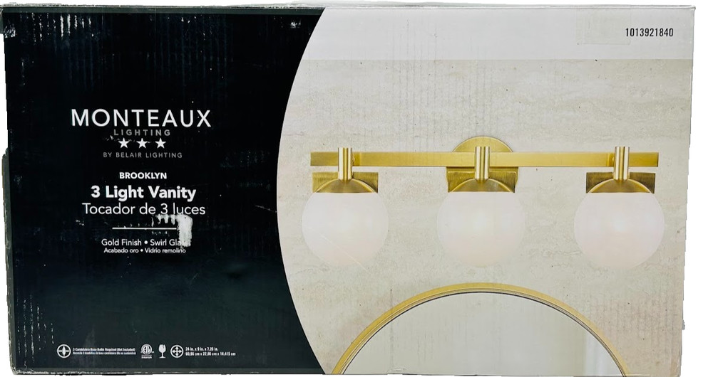 Monteaux Lighting Brooklyn 24 in. 3-Light Bathroom Vanity Light , Gold