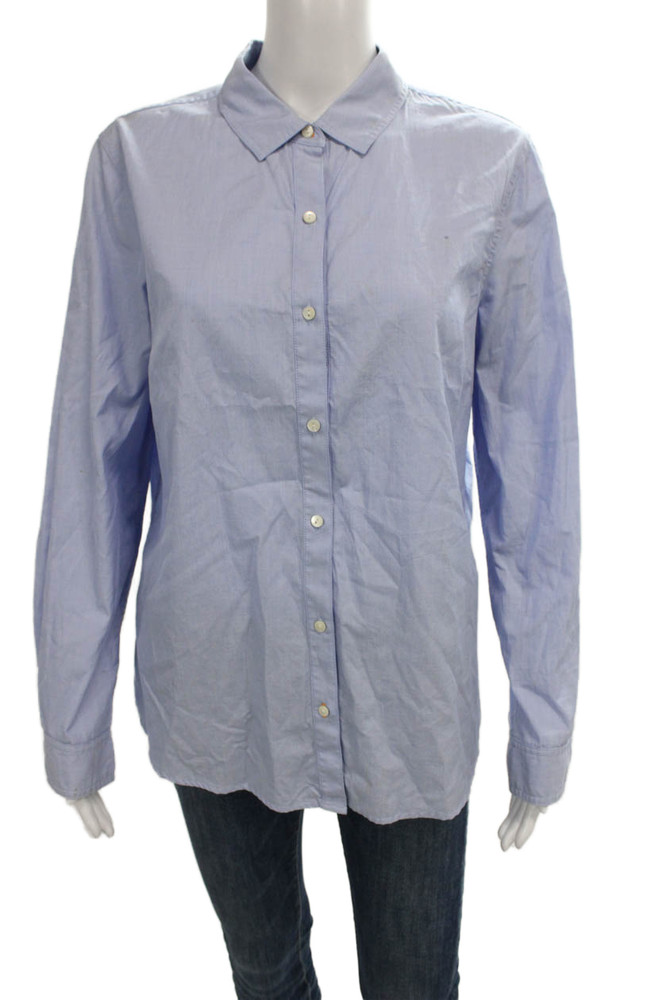 J. Mclaughlin Women Cotton Collared Button-Up Long Sleeve Blue Top Size 12Free Shipping in US $100+ Orders | $6.95 Orders Below