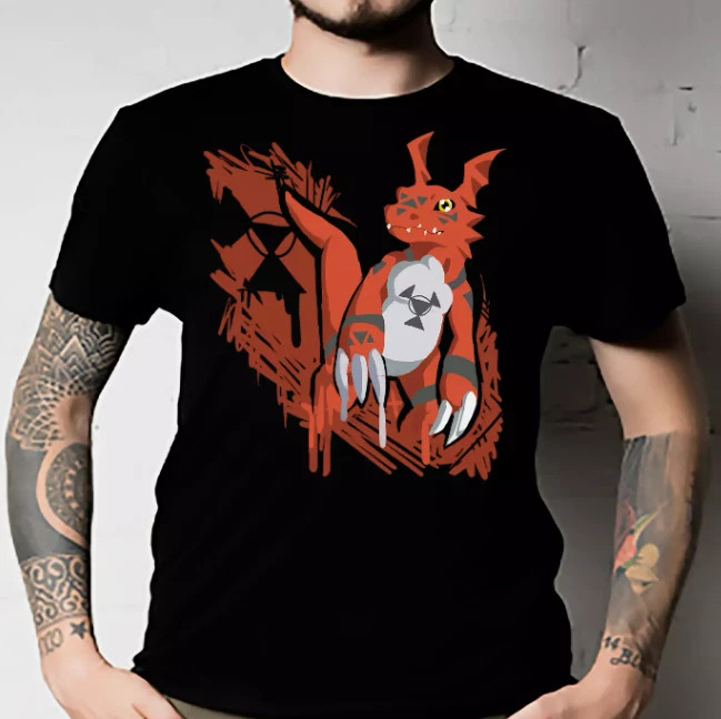 Anime Guilmon Adventure Anime Digimon Black T Shirt Size S - 5XL