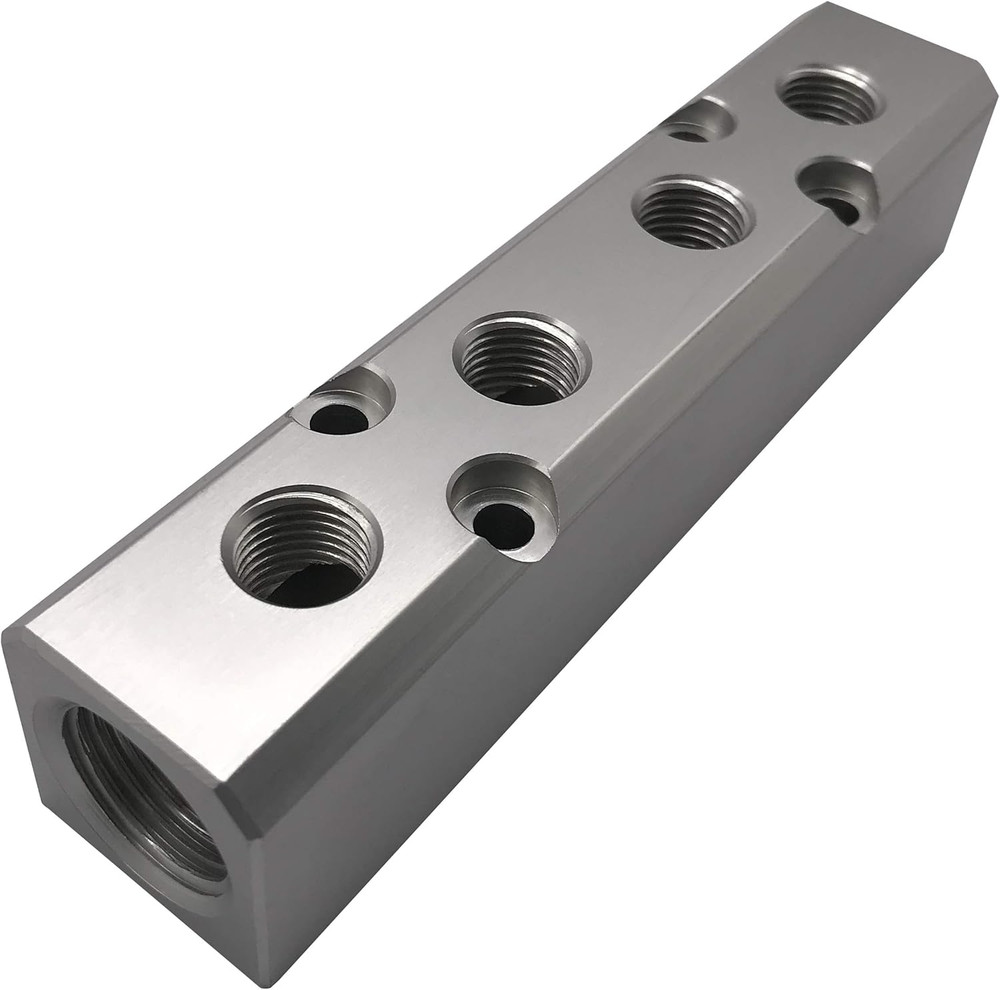 4 Way Pneumatic Manifold Air Distribution Block, G1/2 Supply Port, G1/4-Inch Out