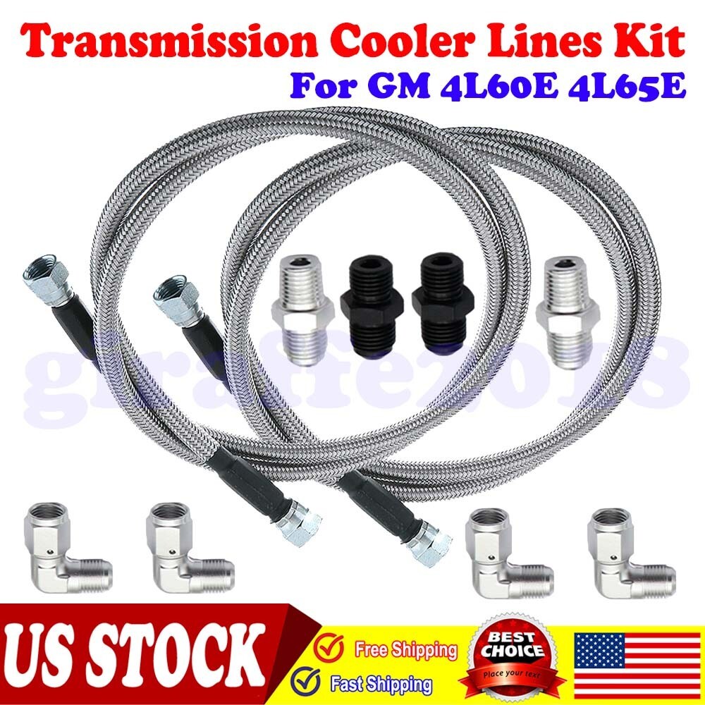 GM 4L60E 4L65E Automatic Transmission Cooler Lines Kit -6AN Fiber & SS  Braidedr