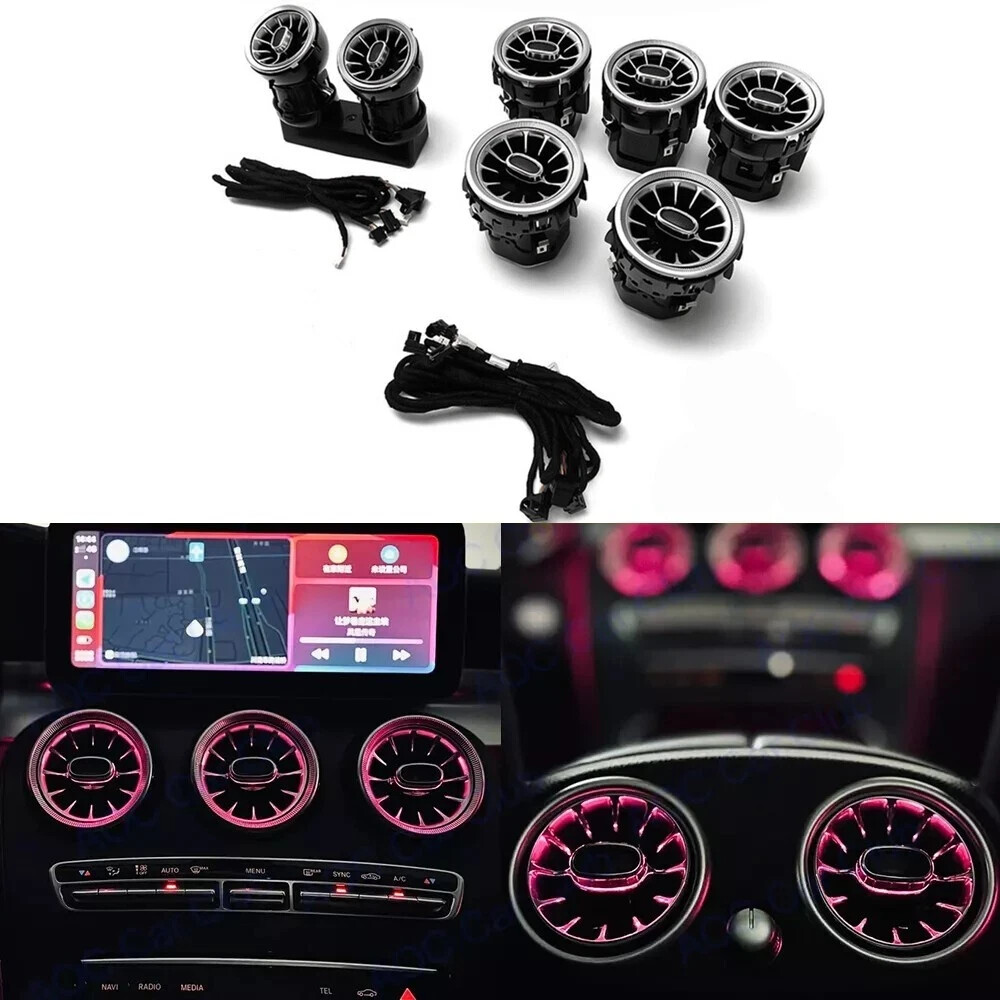 64Colors LED Ambient Lights 7PCS Air Vents Kit For Mercedes Benz C W205 GLC X253