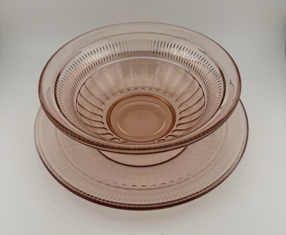 Vintage Anchor Hocking Pink Coronation Depression Glass Plate And Bowl Set